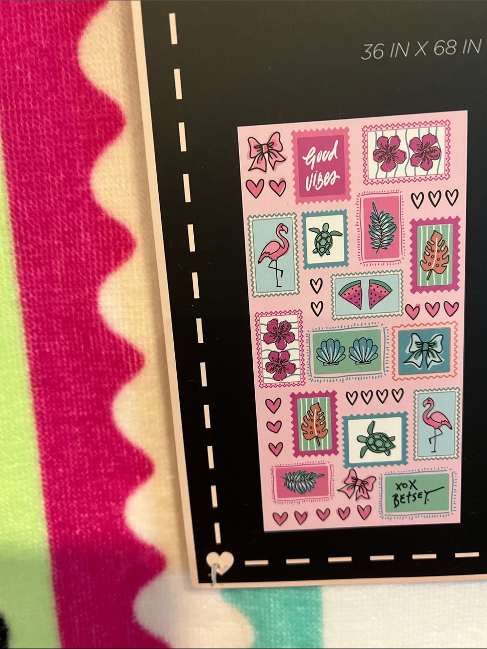 Betsey Johnson Pink & Teal Tropical Sticker beach towel